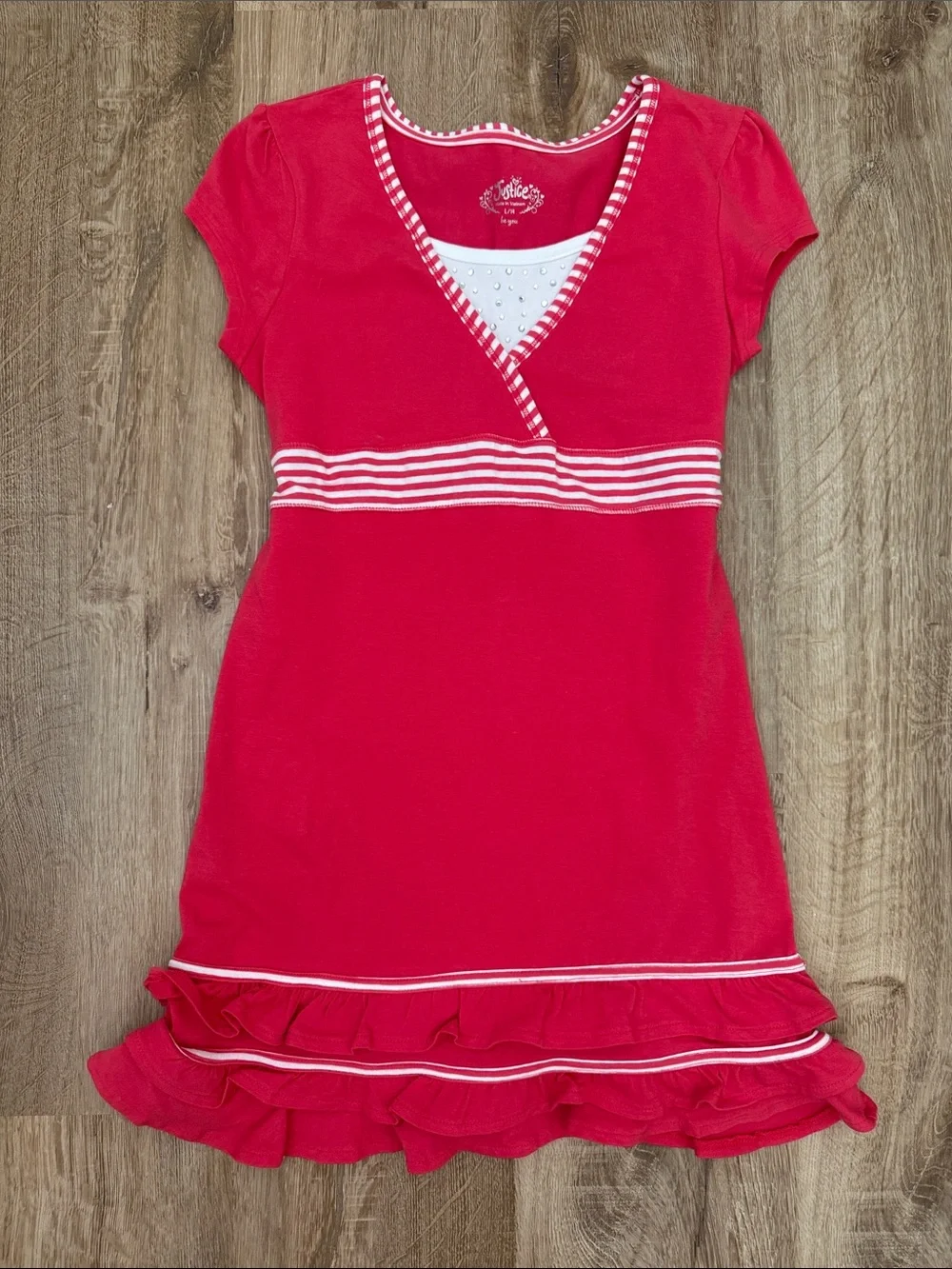 Justice Girls Layered Ruffle Dress with Striped and Back Tie Waist